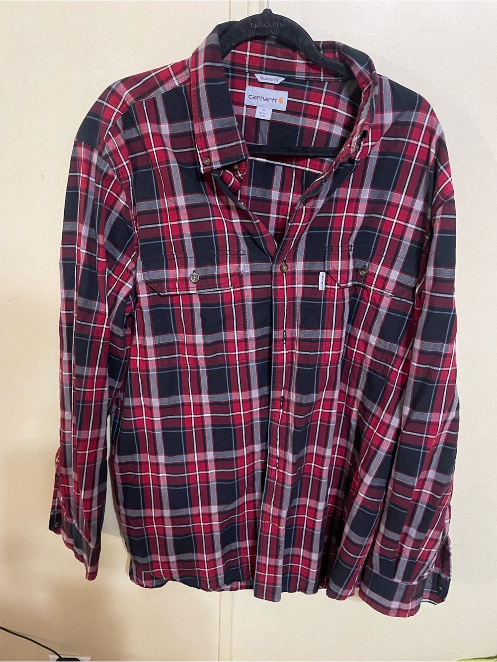 Carhartt Red and Black Plaid Button-Down Work Shirt